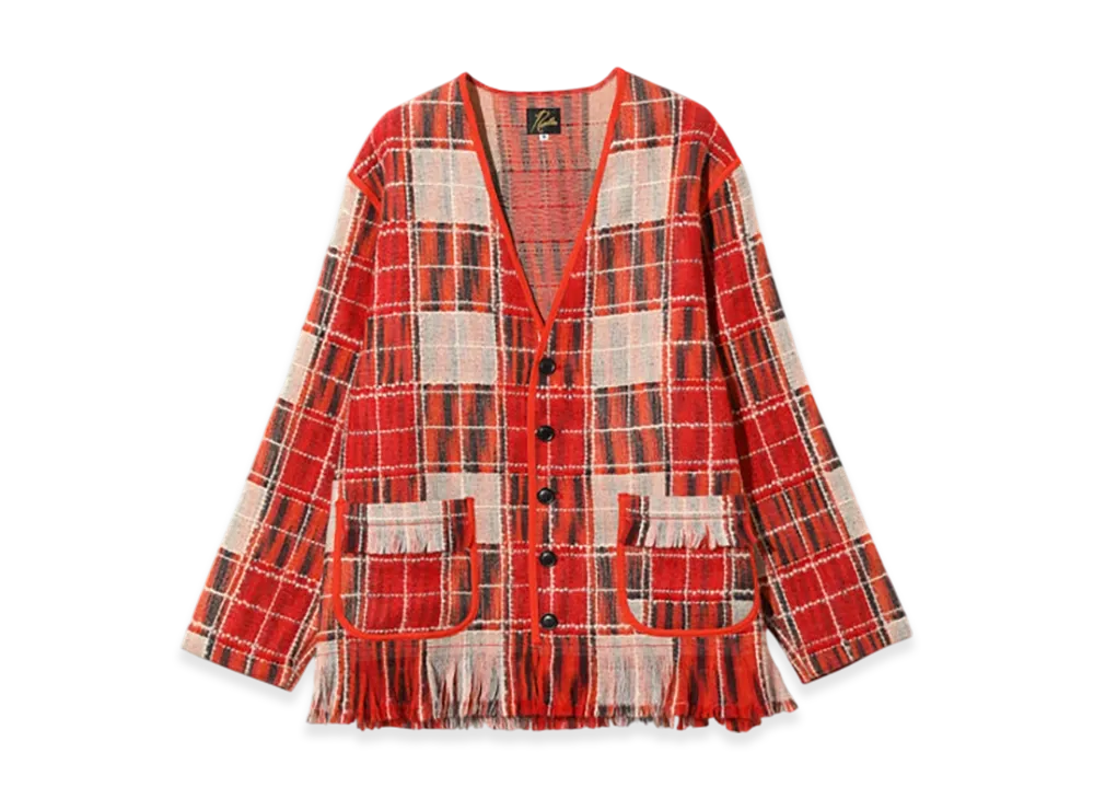 NEEDLES Fringe Cardigan - Wool Plaid "Red"
