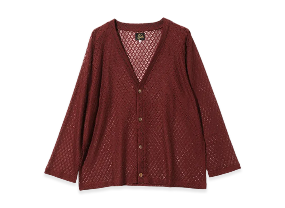 NEEDLES V-Neck Cardigan - PE/W Raschel Lace "Burgundy"