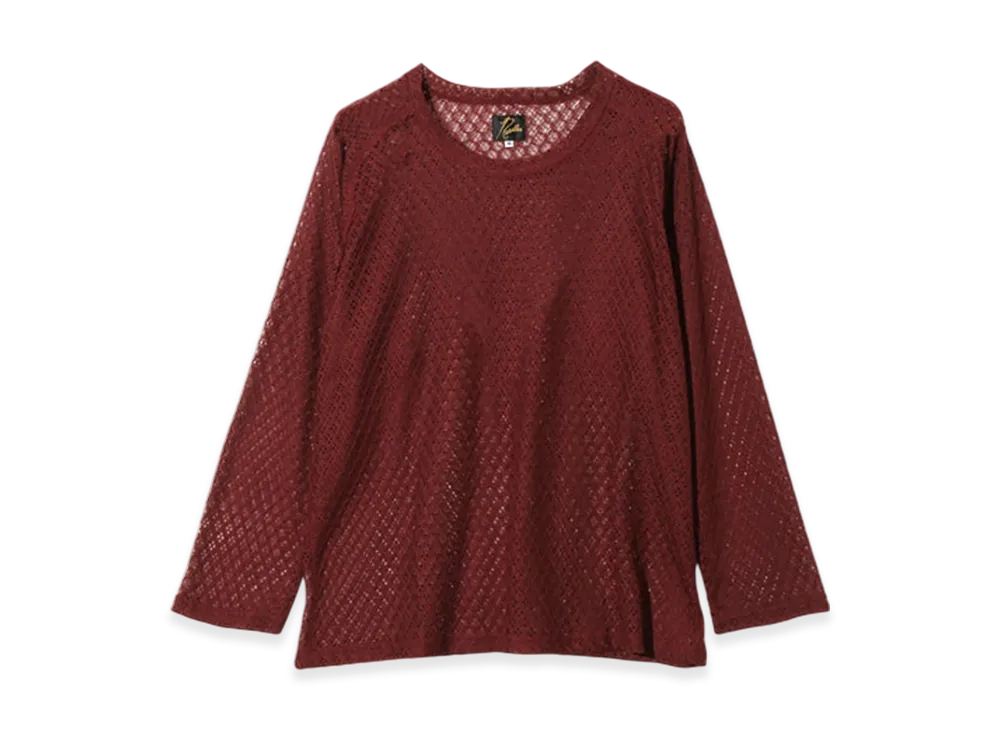 NEEDLES L/S U-Neck Tee - PE/W Raschel Lace "Burgundy"