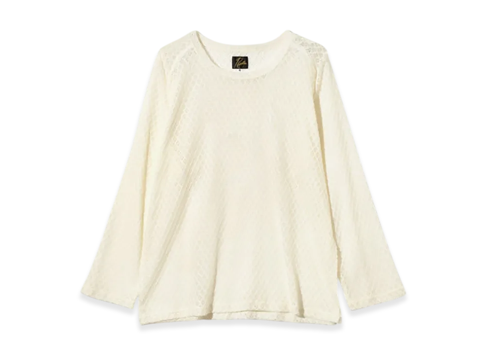 NEEDLES L/S U-Neck Tee - PE/W Raschel Lace "White"