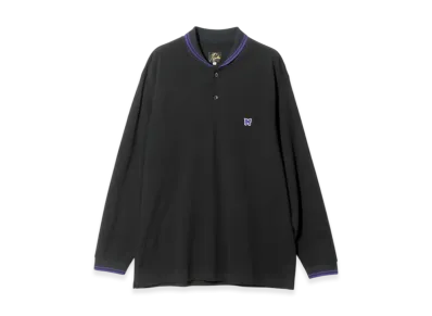 NEEDLES Shawl Collar L/S Polo - Cotton Pique "Black"
