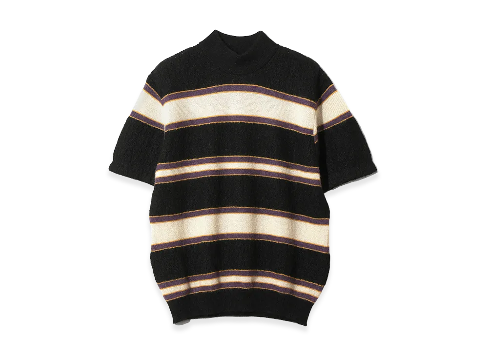 NEEDLES S/S Mock Neck Sweater Crepe Weave Stripe "Black"