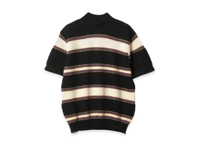 NEEDLES S/S Mock Neck Sweater Crepe Weave Stripe "Black"