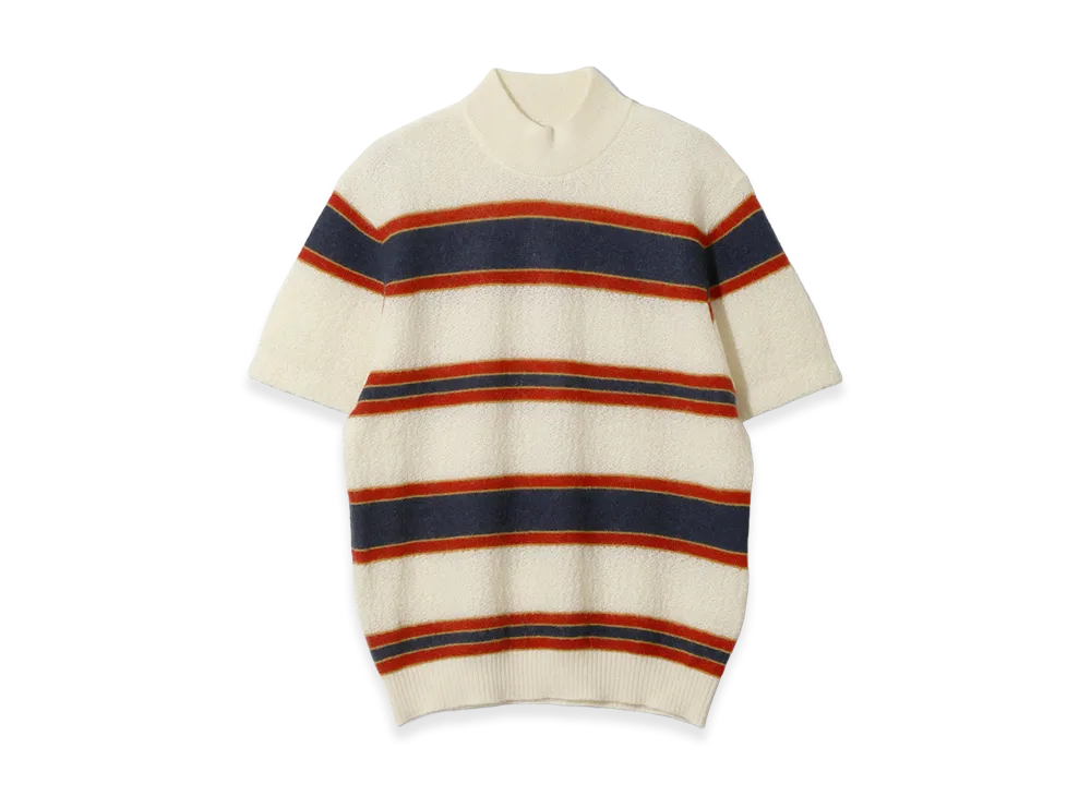 NEEDLES S/S Mock Neck Sweater Crepe Weave Stripe "Ivory"