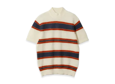 NEEDLES S/S Mock Neck Sweater Crepe Weave Stripe "Ivory"