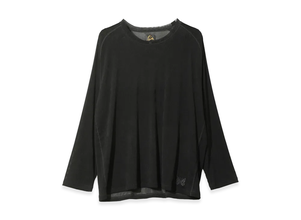 NEEDLES L/S Uneck Tee Flocked Stripe Lace "Black"