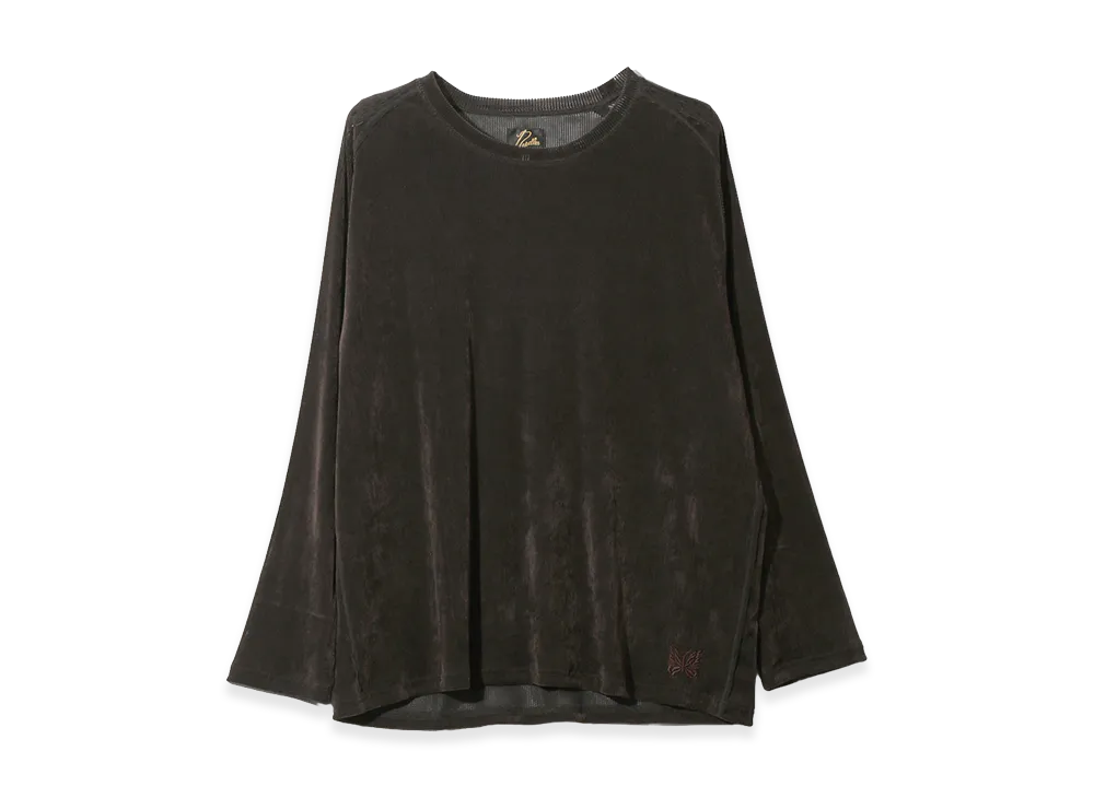 NEEDLES L/S Uneck Tee Flocked Stripe Lace "Brown"