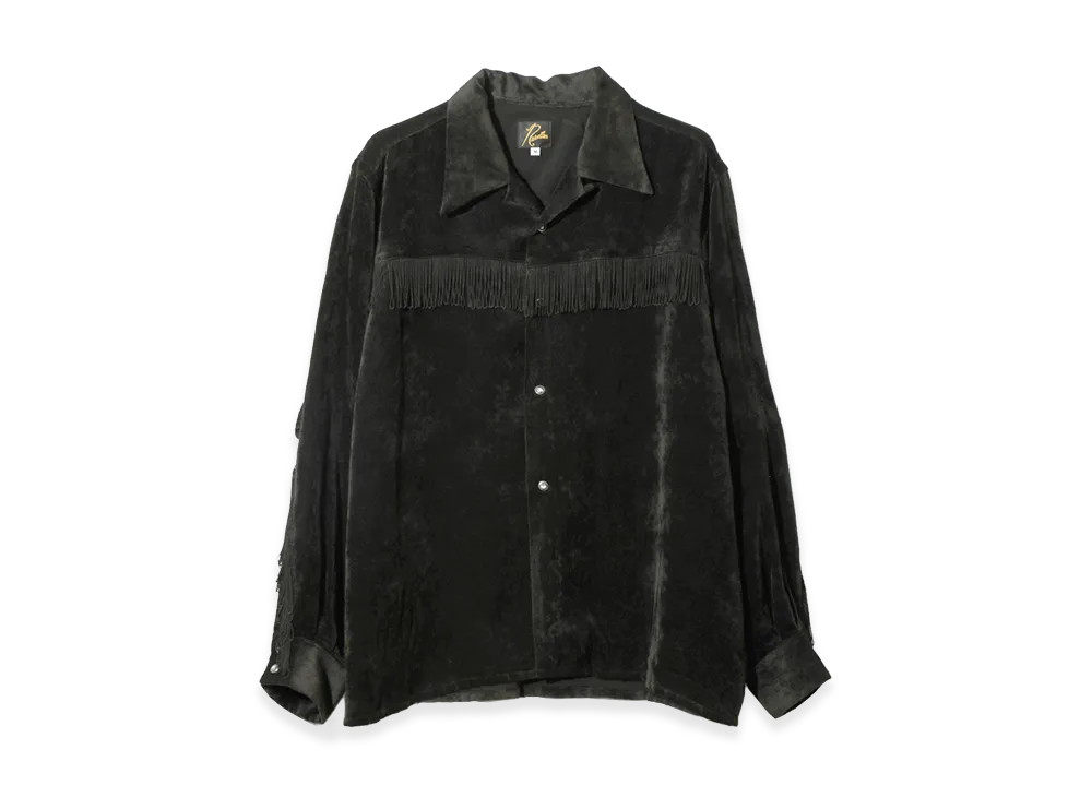 NEEDLES Fringe Open Collar Shirt - Rayon Corduroy "Black"