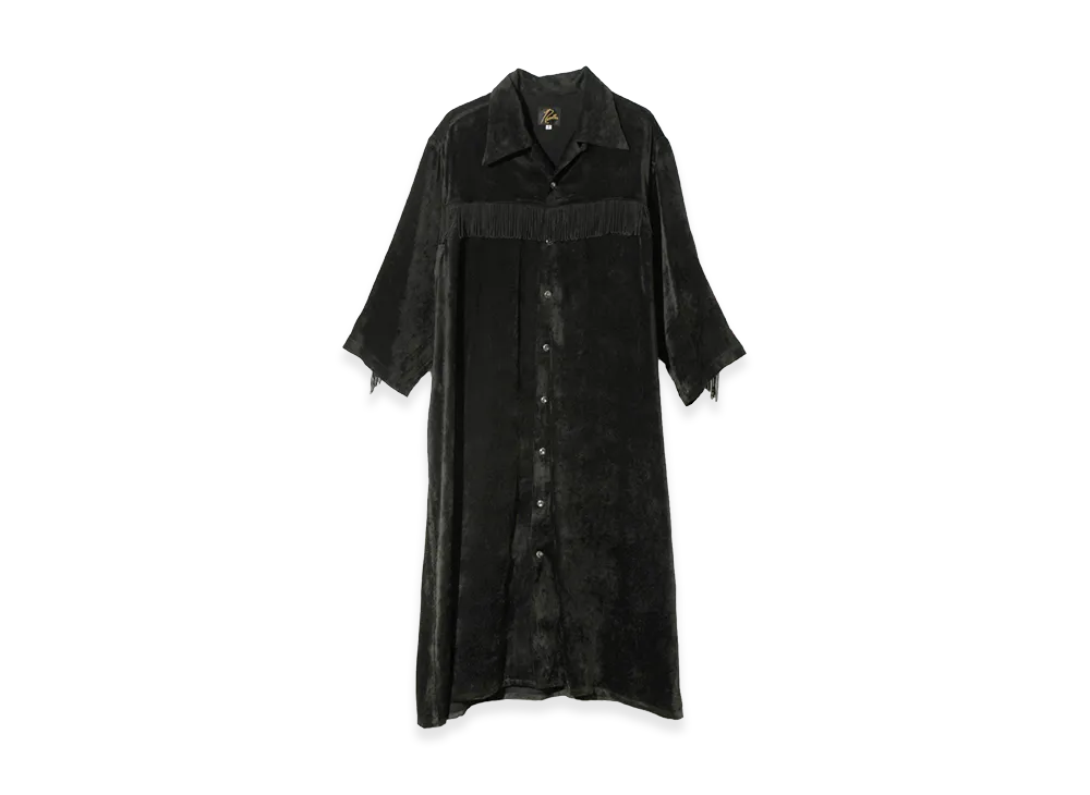 NEEDLES Fringe Open Collar Shirt Dress - Rayon Corduroy "Black"