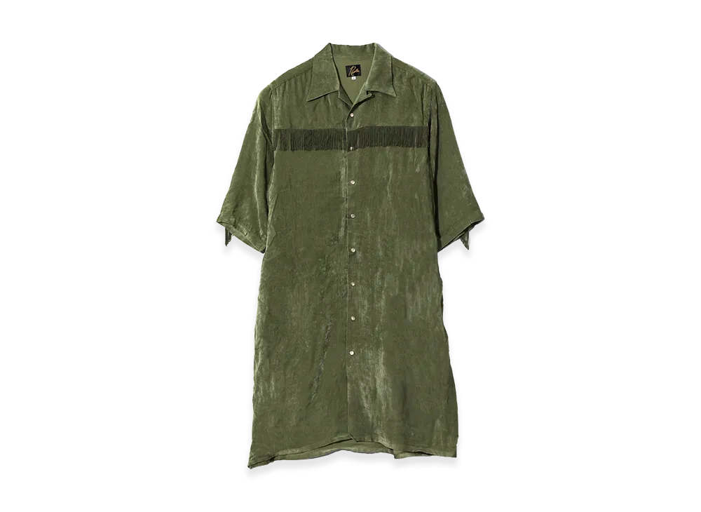NEEDLES Fringe Open Collar Shirt Dress - Rayon Corduroy "Green"