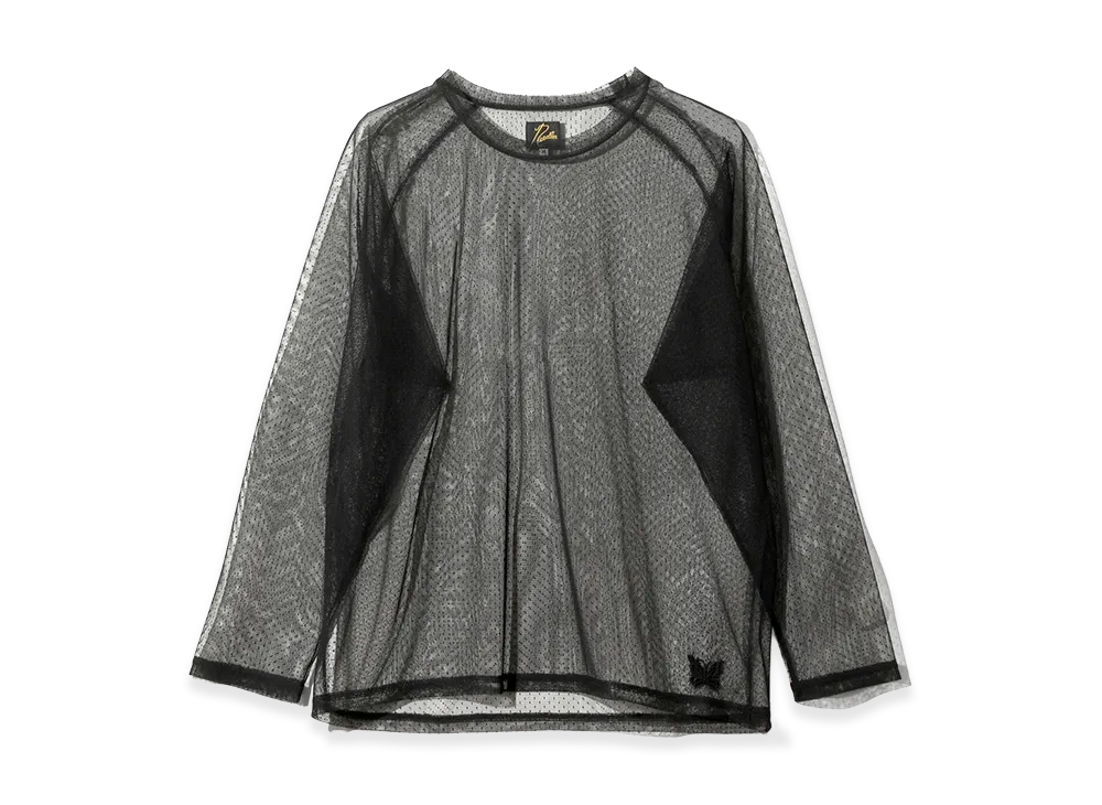 NEEDLES L/S U-Neck Tee - Tulle Dot Lace "Black"