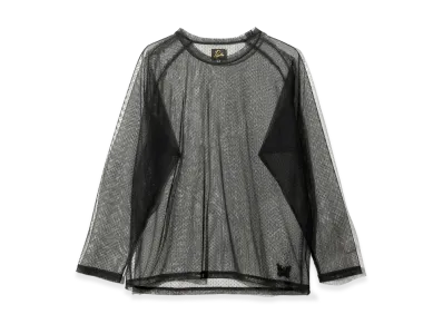NEEDLES L/S U-Neck Tee - Tulle Dot Lace "Black"