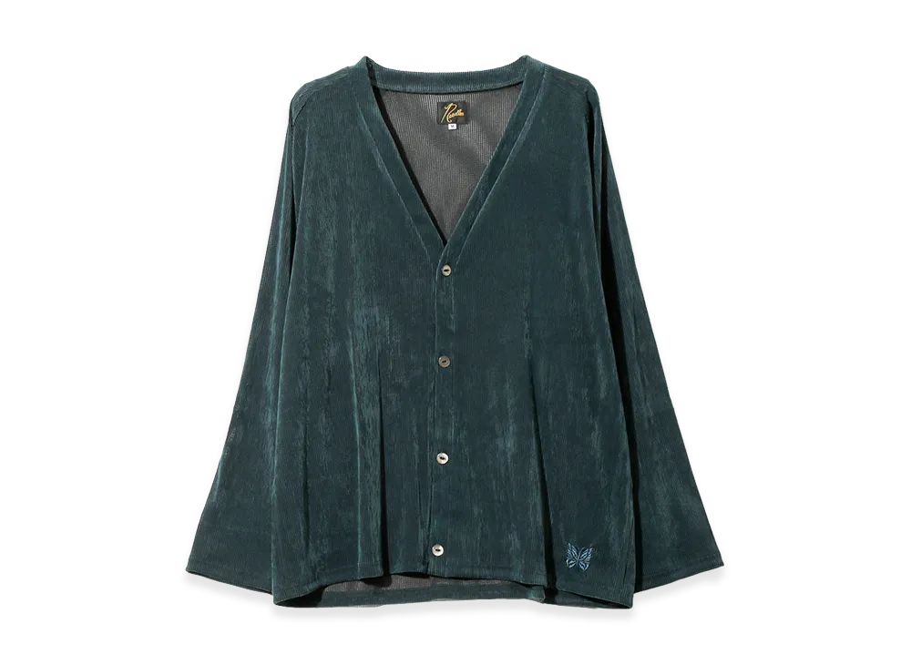 NEEDLES V-Neck Cardigan - Flocked Stripe Lace "Turquoise"