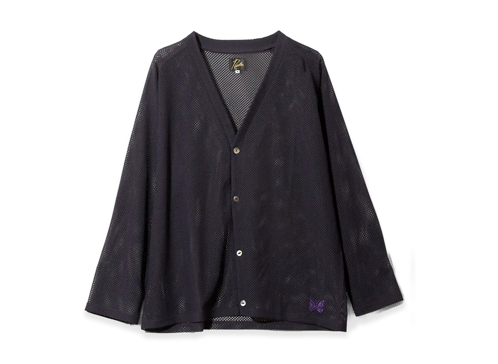 NEEDLES V-Neck Cardigan - Geometric Raschel Lace "Eggplant"