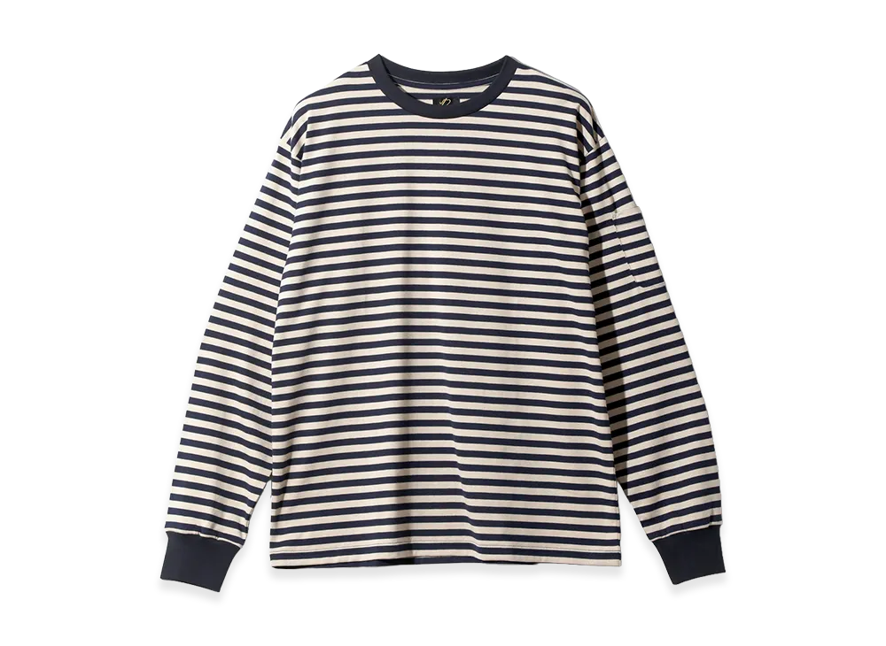 NEEDLES L/S Crew Neck Tee - Cotton Stripe Jersey "Navy/Beige"