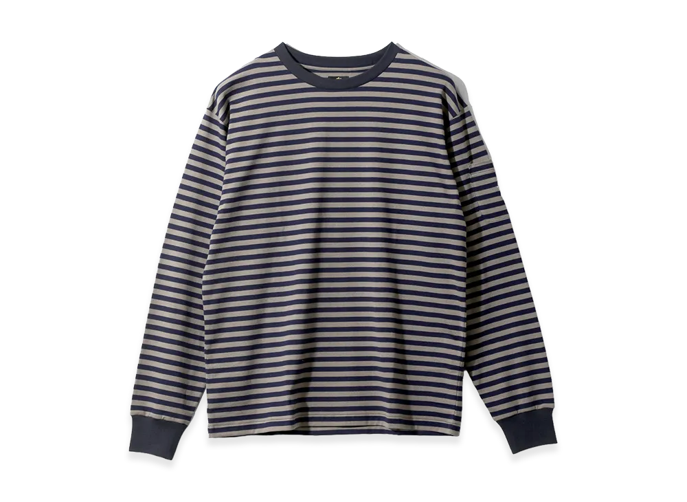 NEEDLES L/S Crew Neck Tee - Cotton Stripe Jersey "Navy/Mocha"