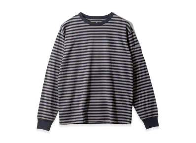 NEEDLES L/S Crew Neck Tee - Cotton Stripe Jersey "Navy/Mocha"