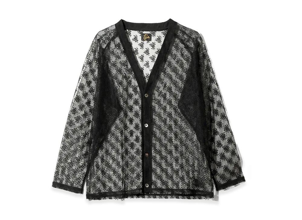 NEEDLES V-Neck Cardigan - Floral Raschel Lace "Black"