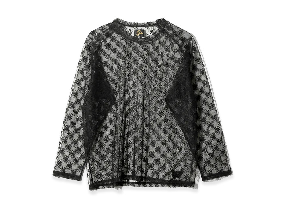 NEEDLES L/S U-Neck Tee - Floral Raschel Lace "Black"