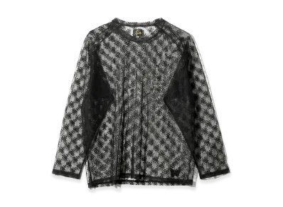 NEEDLES L/S U-Neck Tee - Floral Raschel Lace "Black"