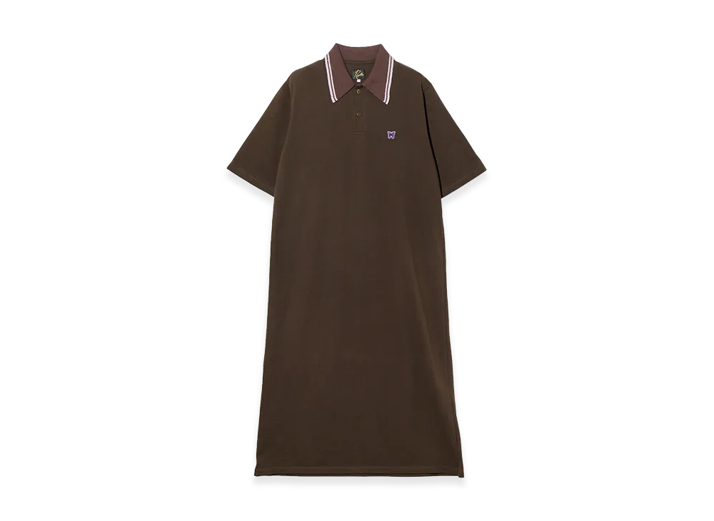 NEEDLES Short Sleeve Polo Dress - Cotton Pique "Brown"
