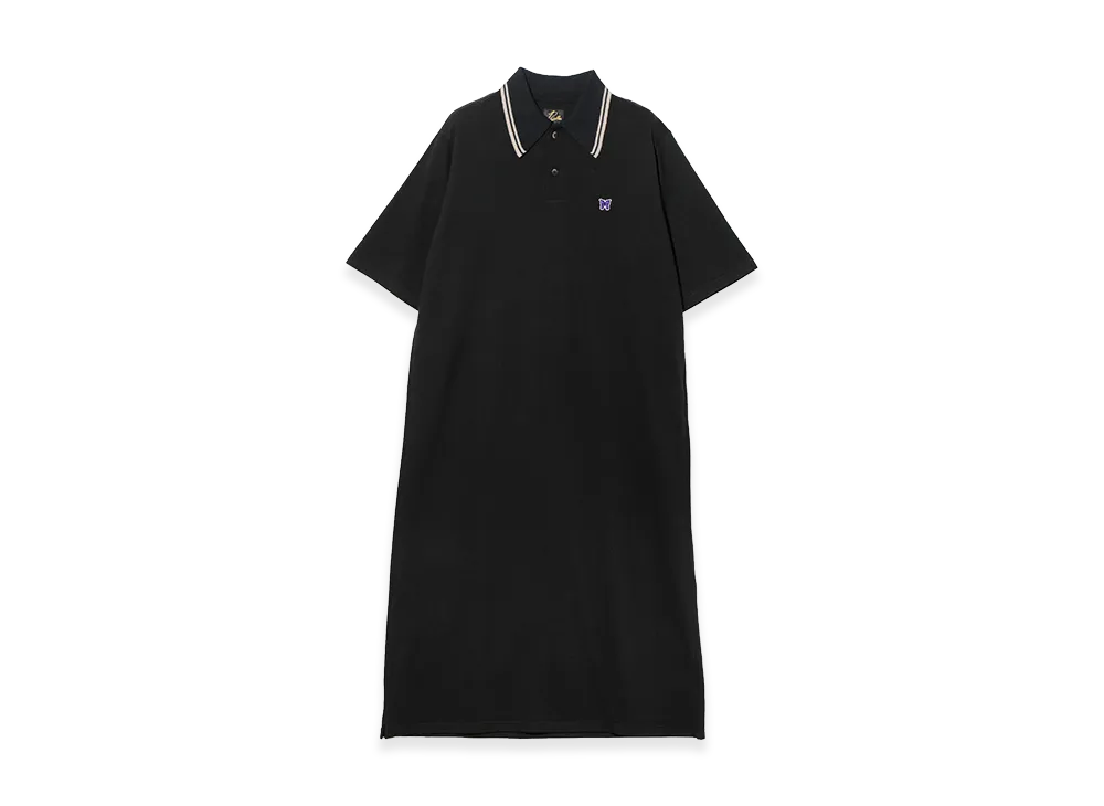 NEEDLES Women's Short Sleeve Polo Dress - Cotton Pique "Black"