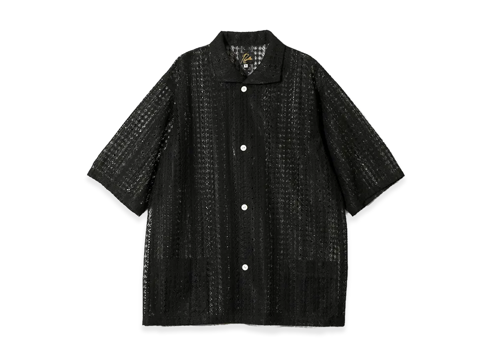 NEEDLES S/S Widespread Collar Shirt - Raschel Lace "Black"
