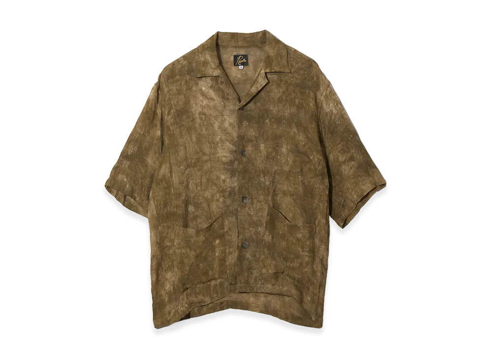NEEDLES Cabana Shirt - Mesh Jacquard / Uneven Dye "Olive"