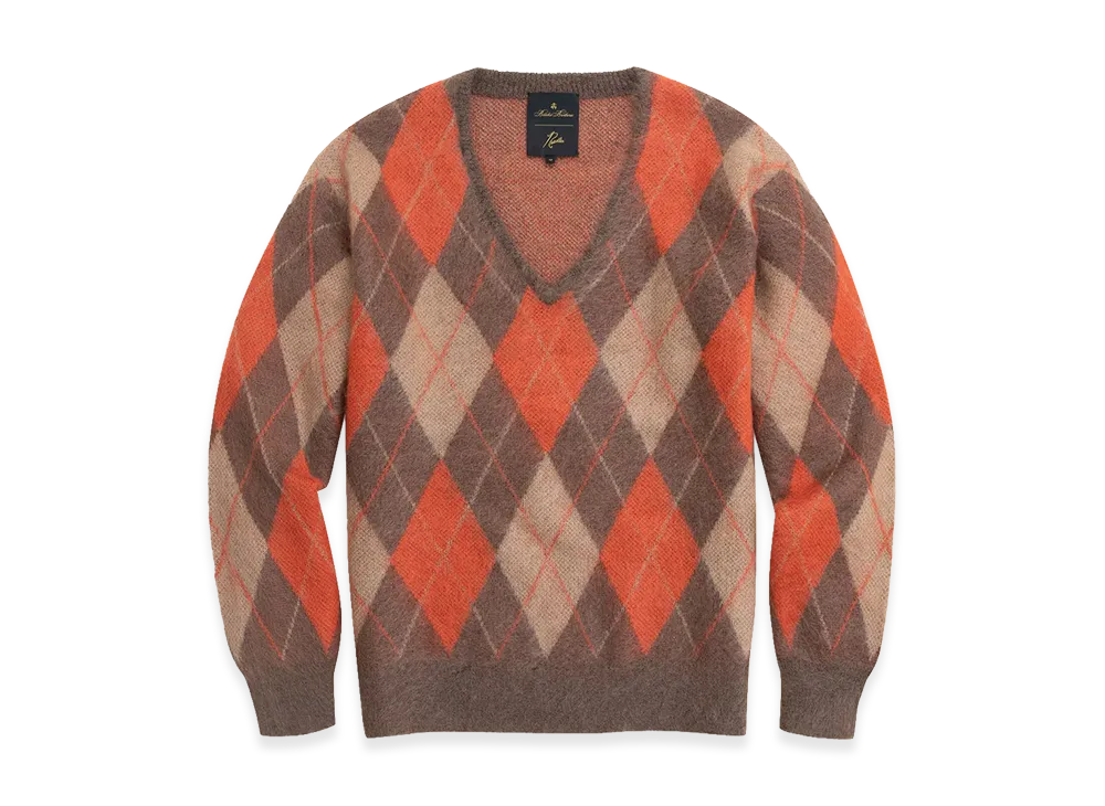 NEEDLES x Brooks Brothers Mohair/Wool Argyle V-Neck Sweater "Brown/Orange"