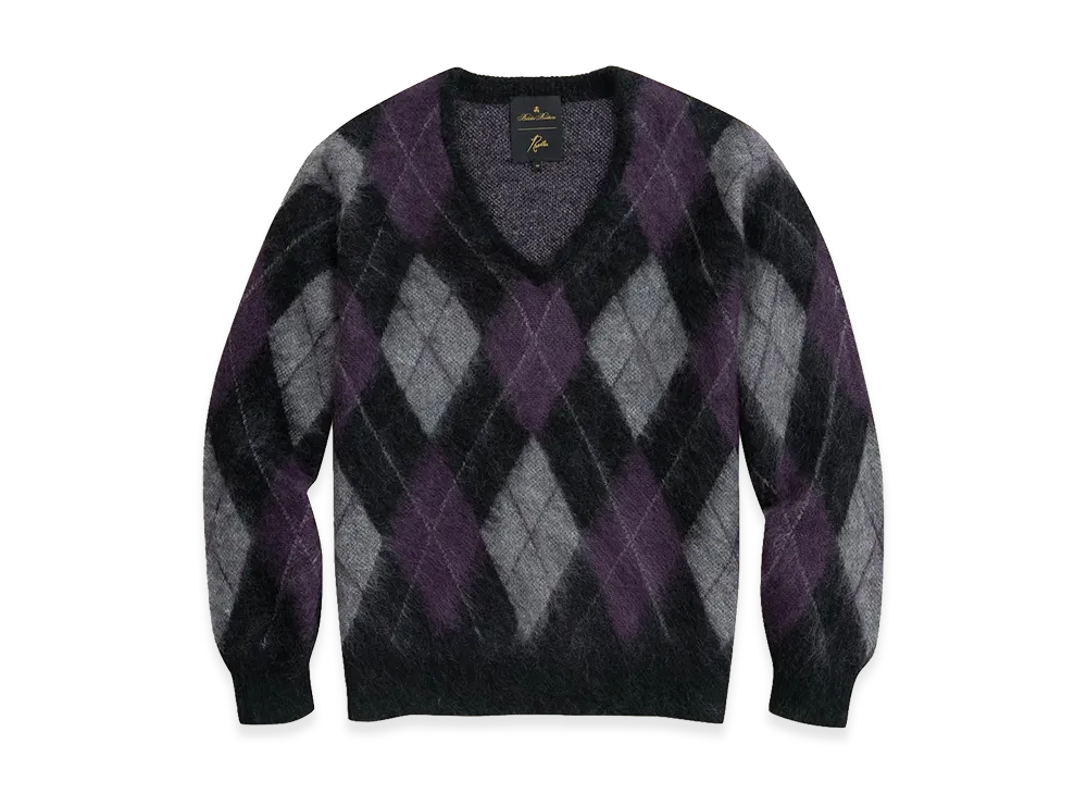 NEEDLES x Brooks Brothers Mohair/Wool Argyle V-Neck Sweater "Black/Purple"