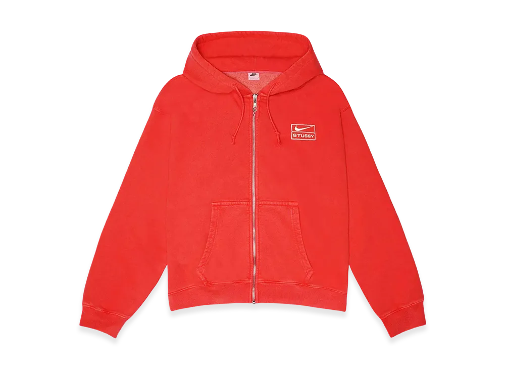 Nike x Stussy Full-Zip Pigment Dyed Fleece Hoodie (Asia Size) "Habanelo Red" FJ9162-642