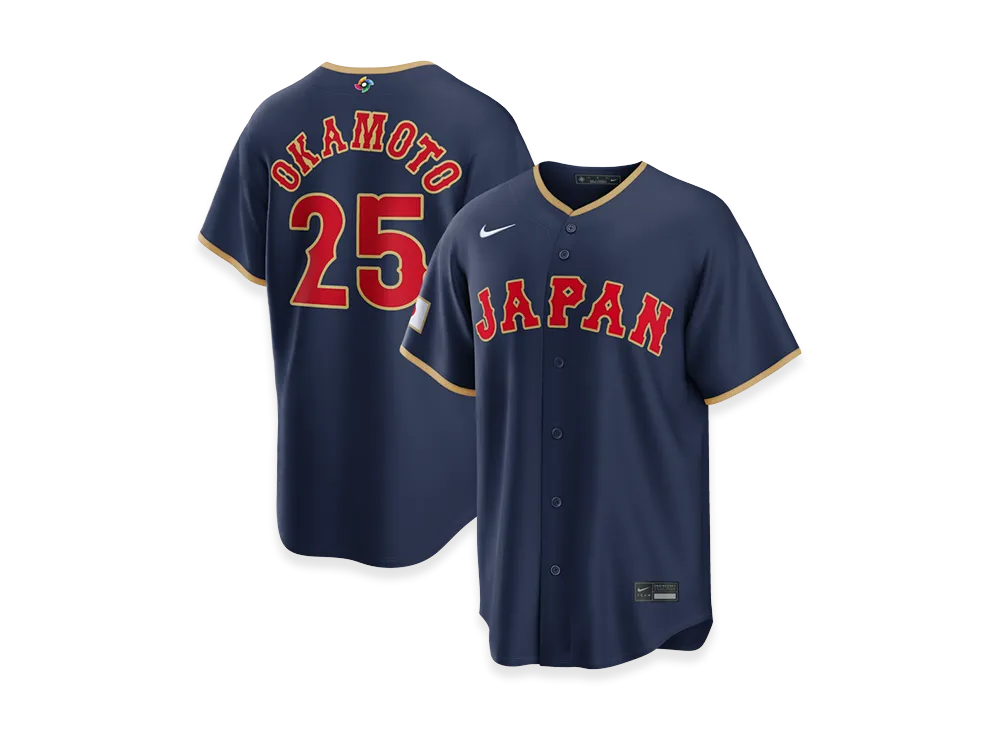 Nike 2026WBC World Baseball Classic Kazuma Okamoto Japan Baseball Road Stadium Jersey "Navy"