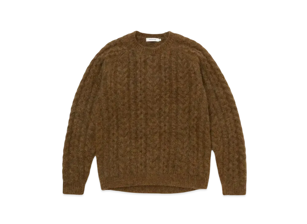 nonnative Worker Aran Sweater Kid Mohair "Brown"
