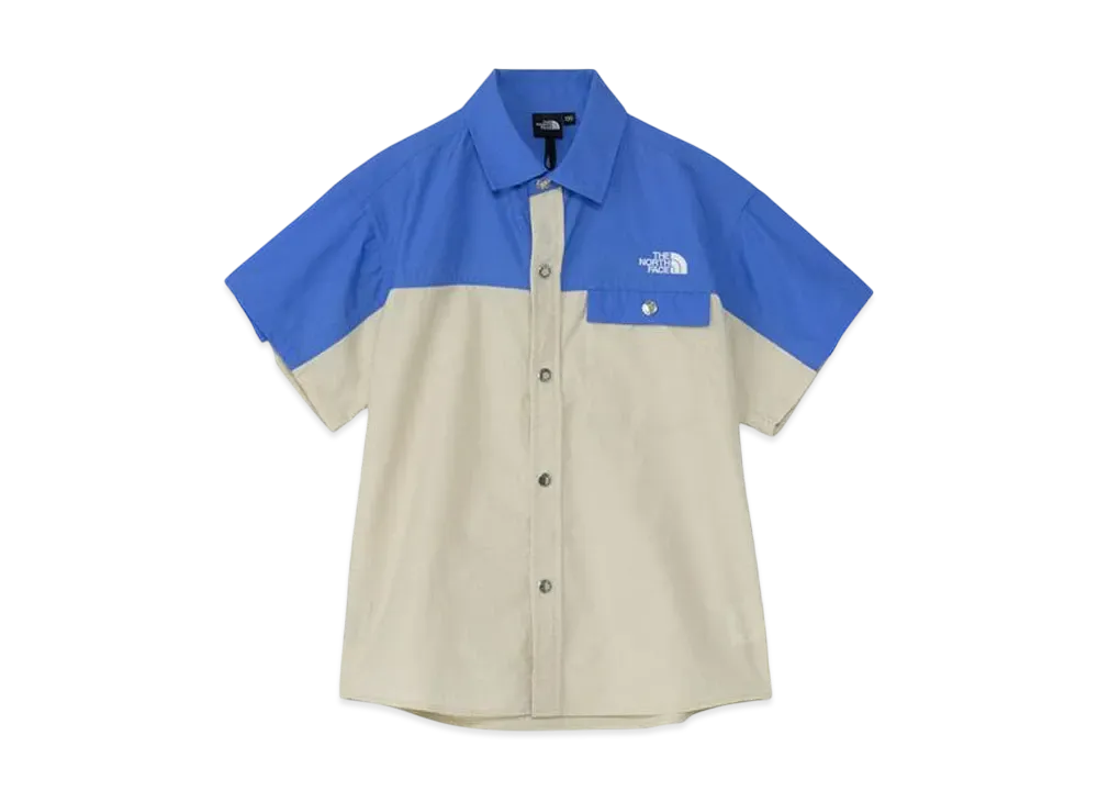 The North Face Kids Short Sleeve Nuptse Shirt "Solar Blue x Gravel"