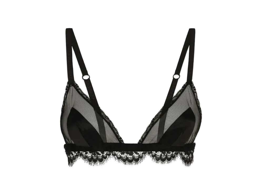 DOLCE&GABBANA Satin Lace and Tulle Soft-Cup Triangle Bra "Black"