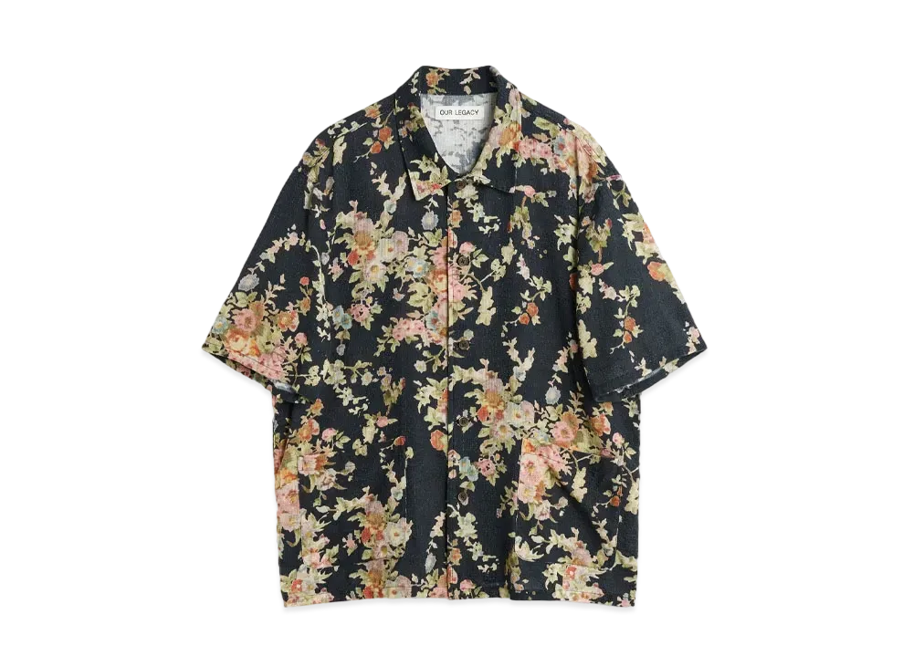 OUR LEGACY Elder Shirt Shortsleeve Tapestry Print "Black Floral"
