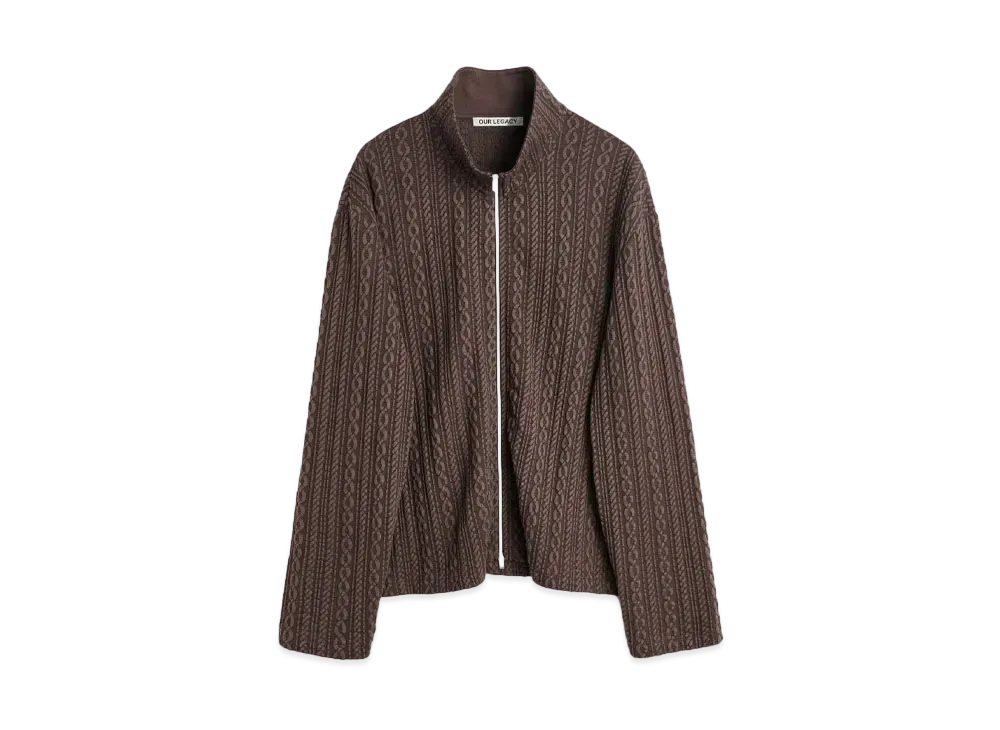 OUR LEGACY Shrunken Fullzip Polo Cable Jacquard "Indulgent Choco"