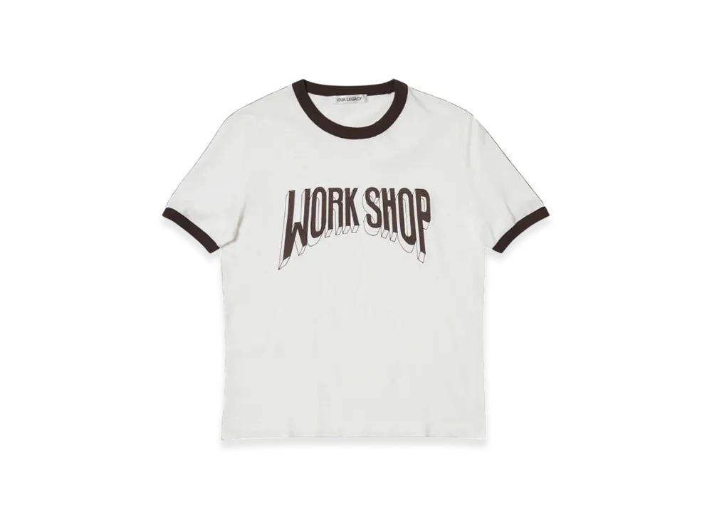 OUR LEGACY Work Shop Ringer T-Shirt "White Work Shop Print"