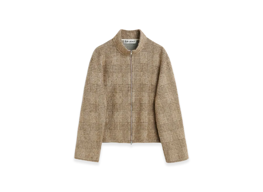 OUR LEGACY Shrunken Fullzip Polo "Beige Hound Check"