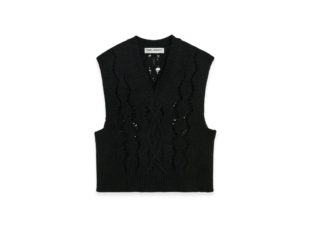 OUR LEGACY Cable Michigan Tank "Black Fisherman Wool"