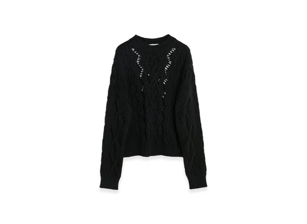 OUR LEGACY Women's Cable Sonar Roundneck "Black Fisherman Wool"