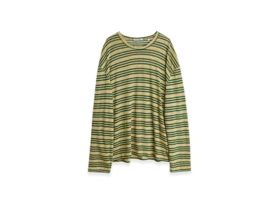 OUR LEGACY Lock Longsleeve Linen Stripe "Golden Green"