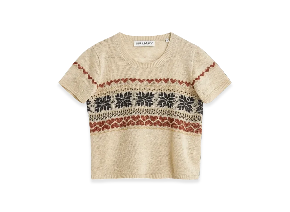 OUR LEGACY Women's Knitted Cropped T-Shirt "Snow Fairisle Hemp"