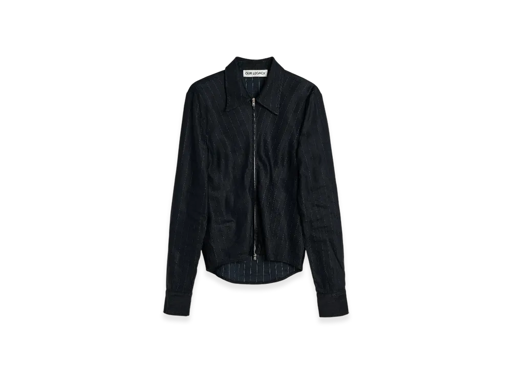 OUR LEGACY Slim Zip Shirt "Night Covert Flex Pinstripe"