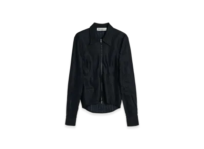 OUR LEGACY Slim Zip Shirt "Night Covert Flex Pinstripe"