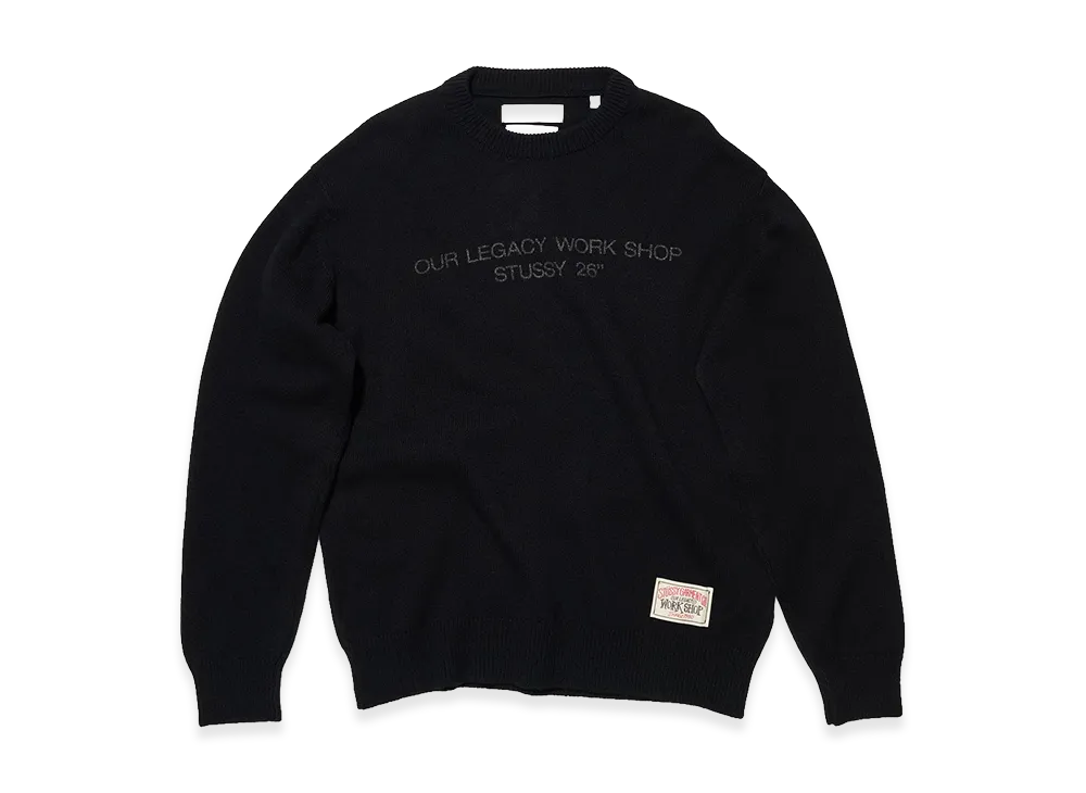 OUR LEGACY Work Shop x Stussy Knitted Roundneck "OD Black Surfman"