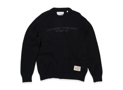 OUR LEGACY Work Shop x Stussy Knitted Roundneck "OD Black Surfman"