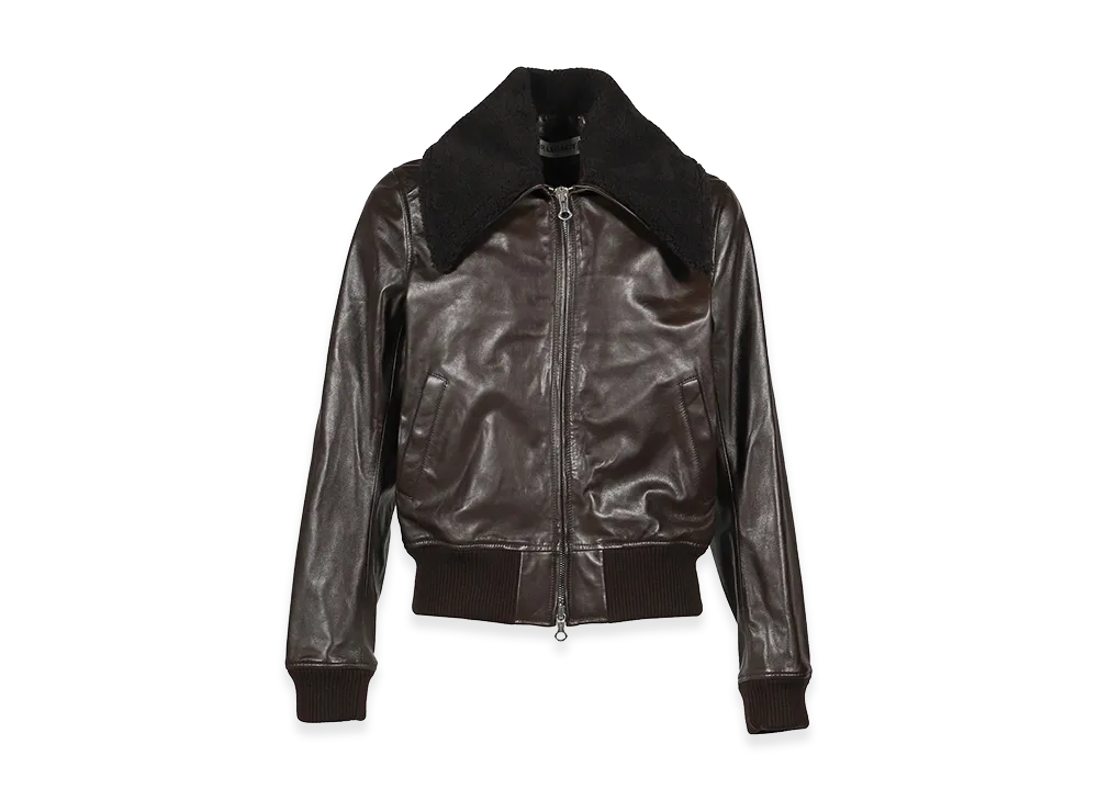 OUR LEGACY Shearling Collar Full Zip Calf Leather Bomber Jacket Faros Bomber "Brown"