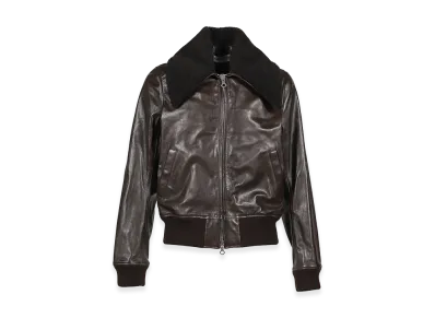 OUR LEGACY Shearling Collar Full Zip Calf Leather Bomber Jacket Faros Bomber "Brown"