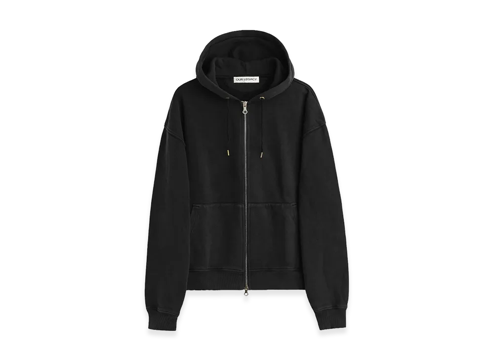 OUR LEGACY L/S Fleece-Lined Plain Full Zip Hoodie "Black"
